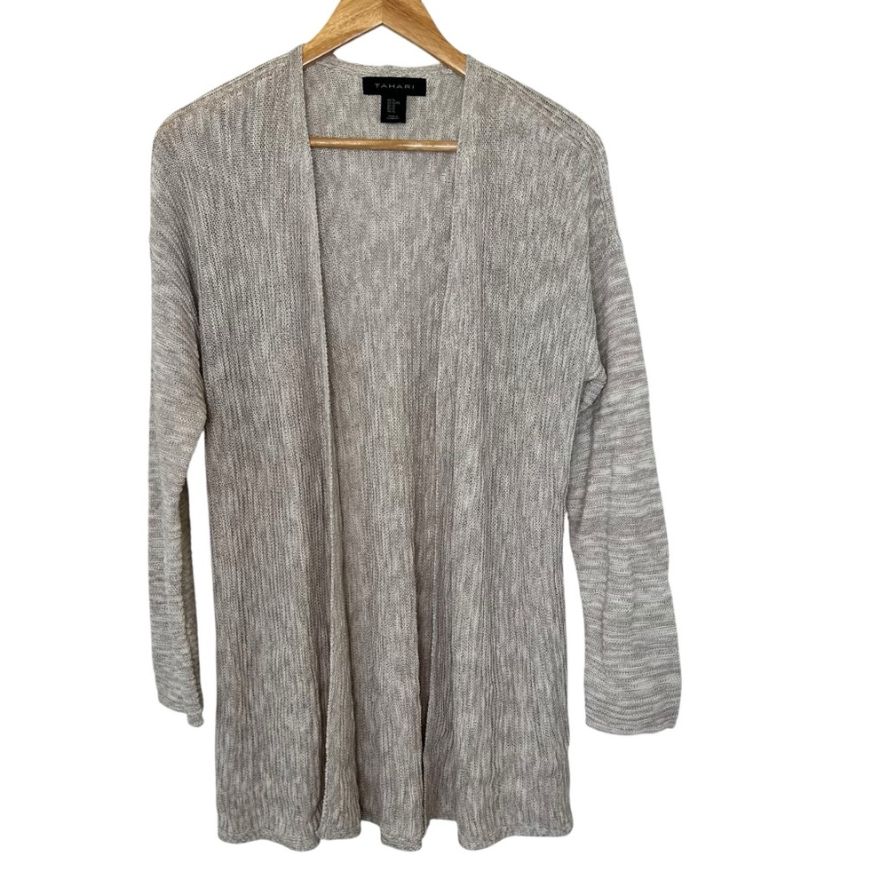 Tahari beige linen blend Open-Front Sweater Size XLarge